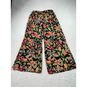 Nicole Miller New York Womens Black Tropical Floral Rayon Wide Leg Pants Small